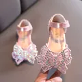 Sparkly pink girls princess shoes featuring a large rhinestone butterfly bow decoration - 21 / Pink