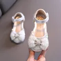 Glitzernde silberne Prinzessinnenschuhe für Mädchen mit großer Perlen-Schleife und Strass - 21 / Silber