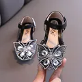 Chaussures princesse noires pour filles avec décoration papillon en strass - 21 / Noir