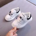 Sneakers bianche in pelle per bambini con lacci sfumati e chiusura in velcro - Bianco-Nero