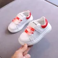 Scarpe sportive in pelle bianca per bambini con dettagli rossi e lacci sfumati moda - Bianco-Rosso