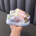 Fashionable girls sequin board shoes with breathable mesh and soft soles for kids - Pink