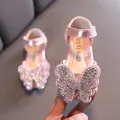 Rosa glitzernde Mädchen Prinzessinnenschuhe mit Strass-Schmetterling und Perlen - 21 / Rosa