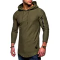Camiseta de hombre con capucha de corte ajustado verde oliva con cremallera en la manga - Verde Militar