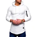 Camiseta con capucha blanca entallada para hombre con tejido texturizado y cremallera - Blanco