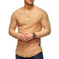 Schmales langärmeliges Herren-T-Shirt in Camel mit gerippten Schultern - Khaki