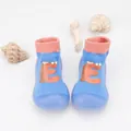 Breathable blue baby walking sock shoes with soft rubber soles and cute cartoon 'E' design - Blue Cartoon Letter E