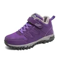 Purple warm fleece-lined winter walking shoes with Velcro strap and thick non-slip sole - Purple