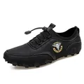 Klassische schwarze Herren-Casual-Mokassins mit elastischen Schnürsenkeln und Logo - Schwarz