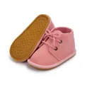 Cute pink infant lace-up boots with durable anti-slip rubber gum sole for baby girls - Pink