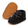 Classic black suede-like anti-slip soft sole lace-up walking boots for baby toddlers - Black