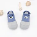 Detail view of breathable blue cartoon baby walking shoes with soft rubber soles - Size 20/21 (Insole 12.5cm) / Blue Patchwork Mesh Pig
