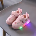 Toddler pink LED light-up sneakers featuring cute bear prints and adjustable velcro straps - Pink (XJY2202)