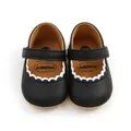 Black baby princess Mary Jane shoes with white scalloped trim and adjustable strap - 11cm / Black
