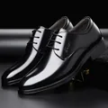 Elegant black leather business dress shoes with lace-up design and sport embossing. - Black All-Season Style