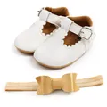 Scarpe da principessa per neonata bianche e fascia dorata con fiocco set 2 pezzi - 11cm / Set Scarpe Primi Passi e Fascia / Bianco