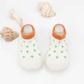 Breathable baby sock shoes featuring cute green cactus print and vibrant orange rib cuffs - Off-white Plant