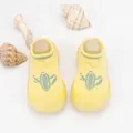 Close-up of yellow baby sock shoes with cute cactus embroidery and breathable knit - Yellow Cactus