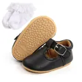 Classic black baby princess shoes with T-strap buckle set and white frilly lace socks - 11cm / Black (With Socks)