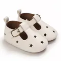 Close-up view of white baby walking sandals featuring decorative star-shaped hollow-out details - Inner Length 11cm / White
