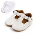 Set scarpe da principessa per neonata bianche con cinturino e calzini con pizzo - 11cm / Set Scarpe Primi Passi e Calzini / Bianco