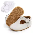 White baby princess shoes with rubber sole and matching lace frill socks for infant - 11cm / White (With Socks)