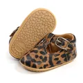 Close-up view of leopard print baby princess shoes featuring a non-slip textured rubber sole - 12cm/80g / Leopard Print
