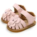 Sandales roses pour bébé avec fleurs décoratives et semelle antidérapante - Rose