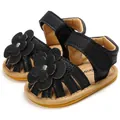 Sandales d'été noires pour bébé fille avec fleur et semelle en caoutchouc antidérapante - Noir