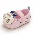Soft sole pink baby walking shoe with cute cartoon rabbit detail and polka dots - Pink