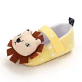 Detailed view of yellow baby walker shoe featuring a 3D cute cartoon lion decoration - Yellow