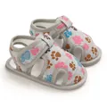 Sandalias suaves para bebé con estampados de huellas de colores y cierre de velcro útil - Azul grisáceo