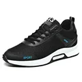 Black men's breathable mesh sneakers with 6cm hidden heel lift and sporty blue accents - 37 / Black