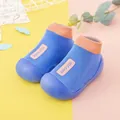 Soft breathable blue baby indoor sock shoes with orange cuff for toddlers walking - Internal Length 11.5cm / Blue Label