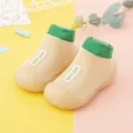 Breathable baby indoor walking sock shoes with soft rubber sole in beige and green - Internal Length 11.5cm / Khaki Cloth Tag