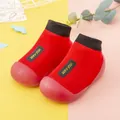 Red and black baby indoor sock shoes with soft non-slip rubber soles for toddlers' first steps. - Internal Length 11.5cm / Red Cloth Tag