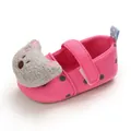 Soft-sole baby girl walking shoes in pink with polka dots and cartoon bear head detail - Rose Pink