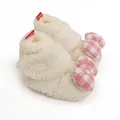 Soft off-white fluffy fleece newborn baby booties featuring cute pink checkered bow accents - Inner Length 12cm / White With Pink Bow