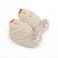 Warm cream white fleece newborn walking booties with soft decorative toe and brand tag - Inner Length 12cm / White Strawberry
