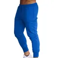 Close-up detail of men's slim fit royal blue drawstring joggers with elastic cuffs - S / Bottoms / Blue