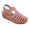 Stylish dusty pink hollow-out wedge sandals for women with comfortable adjustable ankle strap - Pink