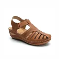 Comfortable brown hollow-out wedge sandals for women with adjustable heel strap - Brown