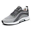 Breathable grey and white fly-knit sneakers for men with 6cm height increasing sole - 37 / Gray