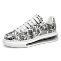 Stylish men's graffiti print casual sneakers featuring a thick transparent air cushion sole - 38 / Rainbow Black