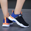 Boys blue and black breathable mesh running shoes with orange accents and Velcro strap - 29 / Black Blue (Single Mesh)