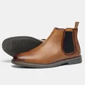 Dettaglio degli stivaletti Chelsea da uomo in pelle marrone con punta brunita e suola. - 40 / Marrone (KD5410)