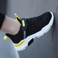 Breathable black mesh boys running shoe with yellow accents and velcro strap - 29 / Double Mesh (XD606) / Black Yellow