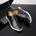 Schwarze Business-Casual-Lederschuhe für Herren in Übergröße sechsundvierzig bis achtundvierzig - Schwarz