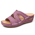 Élégante sandale compensée violette avec broderie florale complexe et un design à bout ouvert - Violet