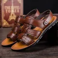 Sandalias clásicas de cuero marrón para hombre con diseño de tiras y suela cómoda - Marrón